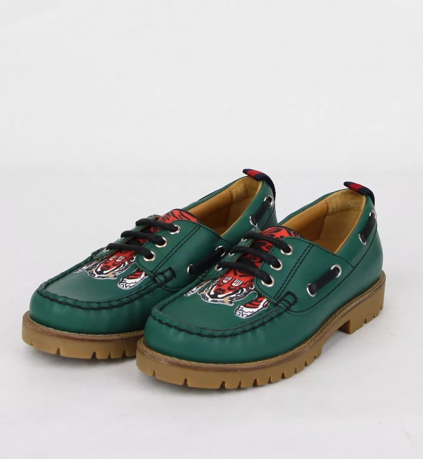 Gucci Boy Toddler Green Leather Loafer w/Red Animal Print 26/US 10