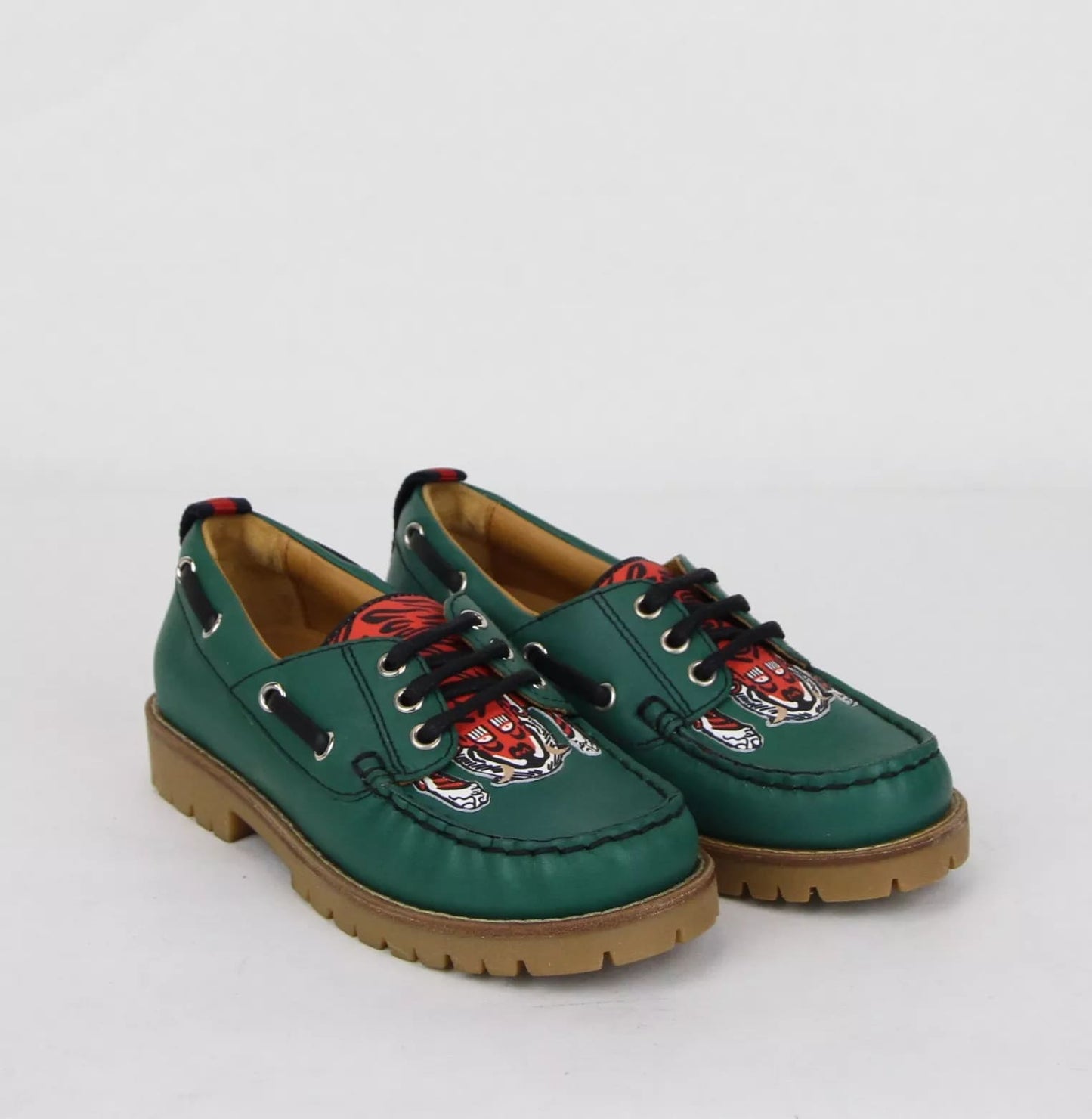 Gucci Boy Toddler Green Leather Loafer w/Red Animal Print 26/US 10