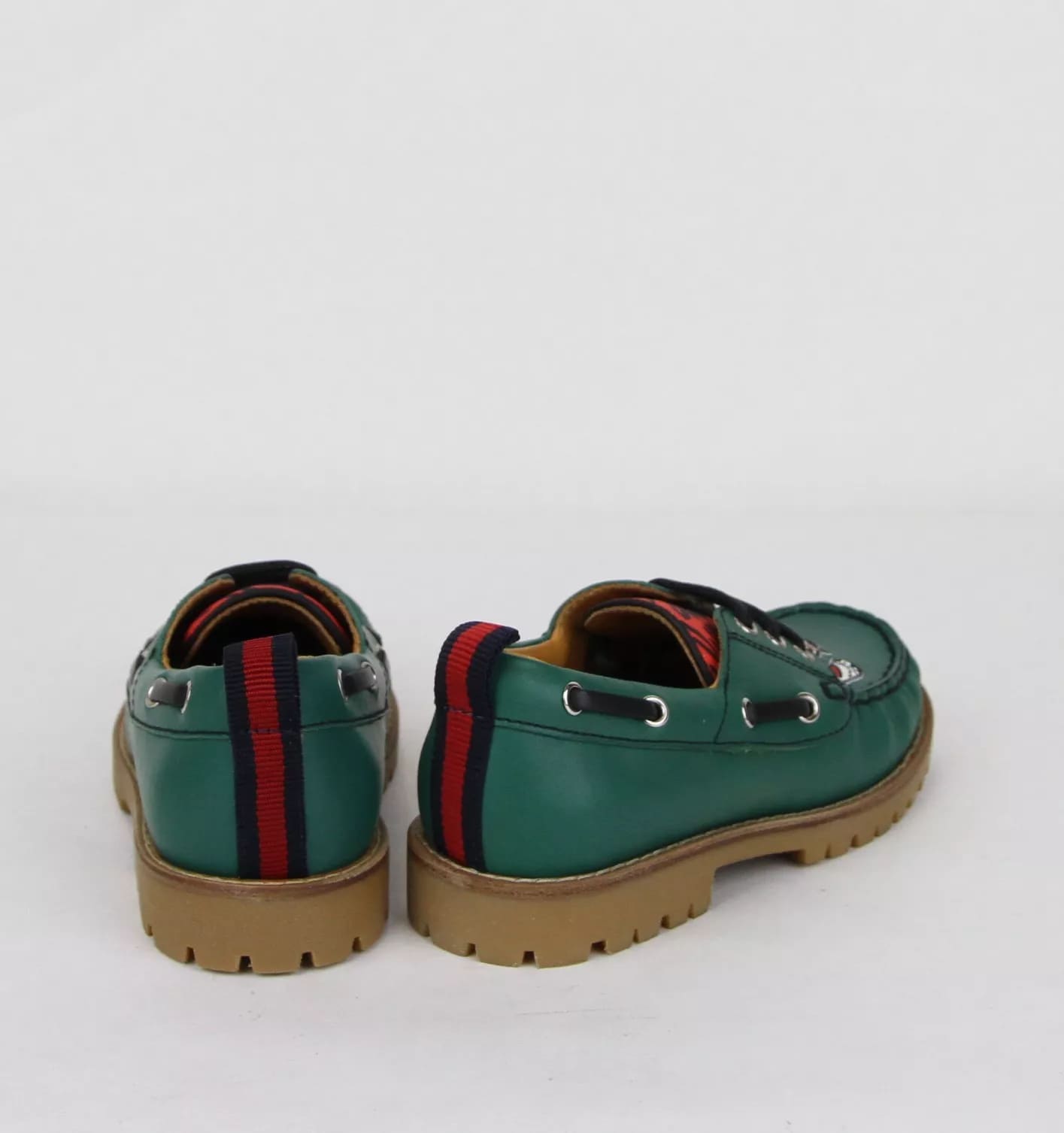 Gucci Boy Toddler Green Leather Loafer w/Red Animal Print 26/US 10