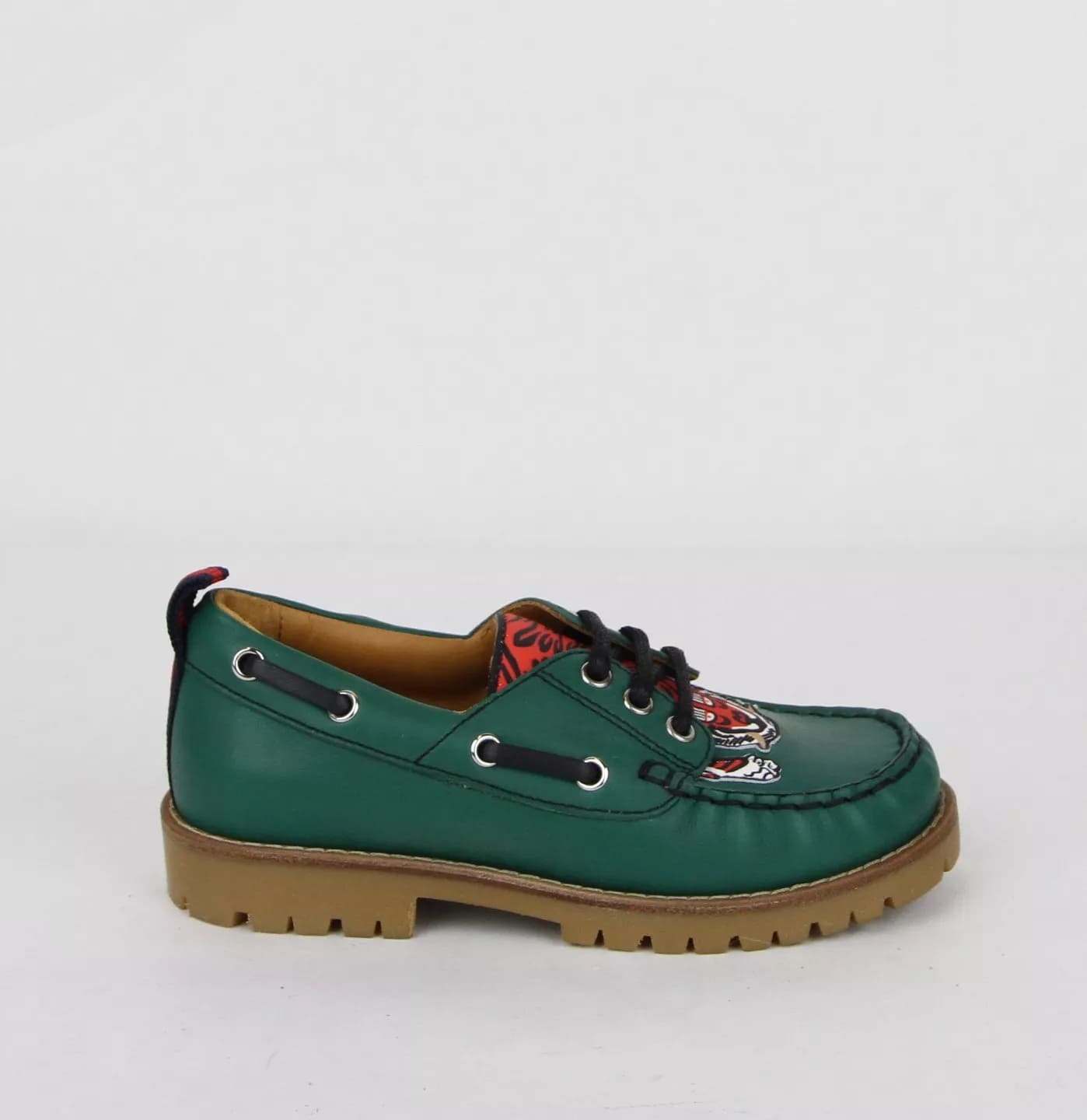 Gucci Boy Toddler Green Leather Loafer w/Red Animal Print 26/US 10