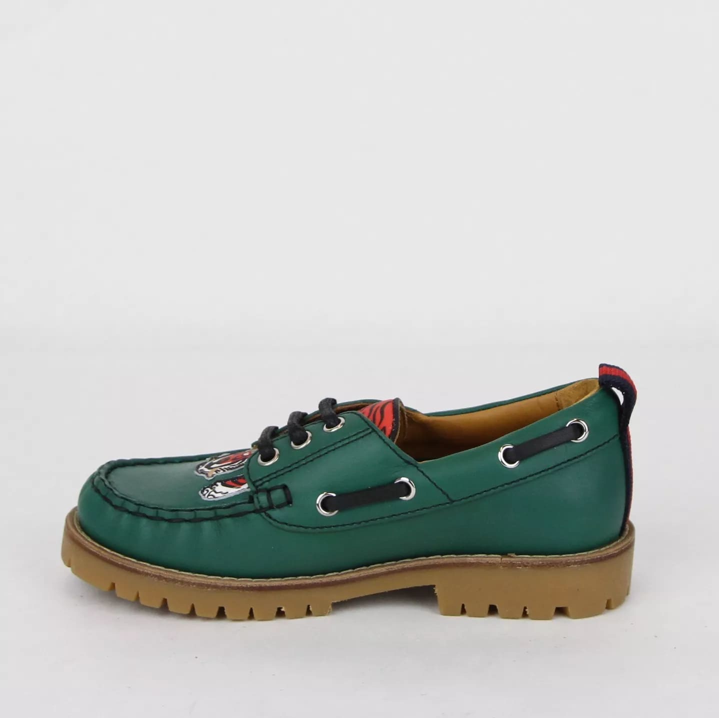 Gucci Boy Toddler Green Leather Loafer w/Red Animal Print 26/US 10
