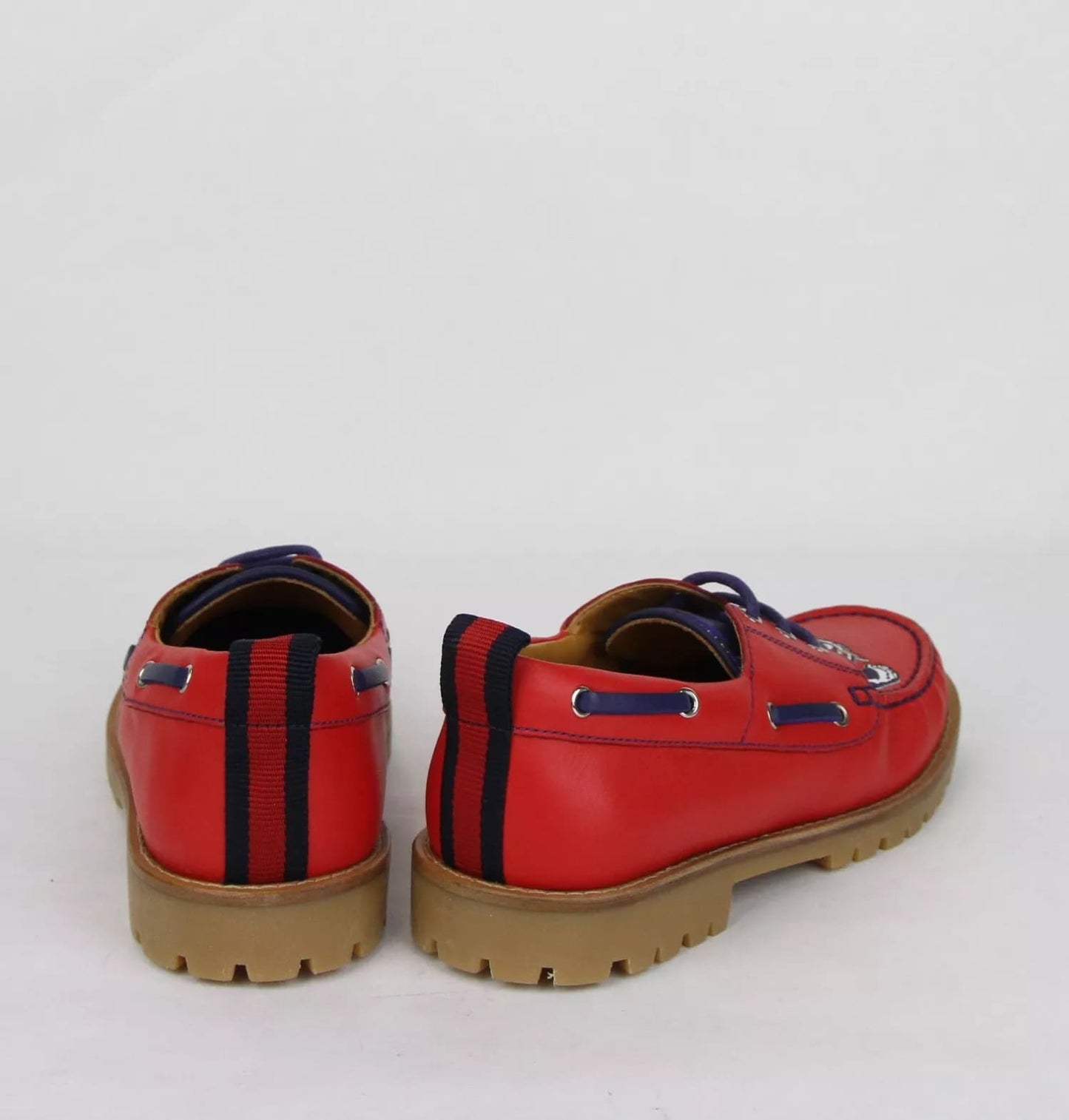 Gucci Boy Toddler Red Leather Loafer w/Blue Animal Print 24/US 8 455435 6573