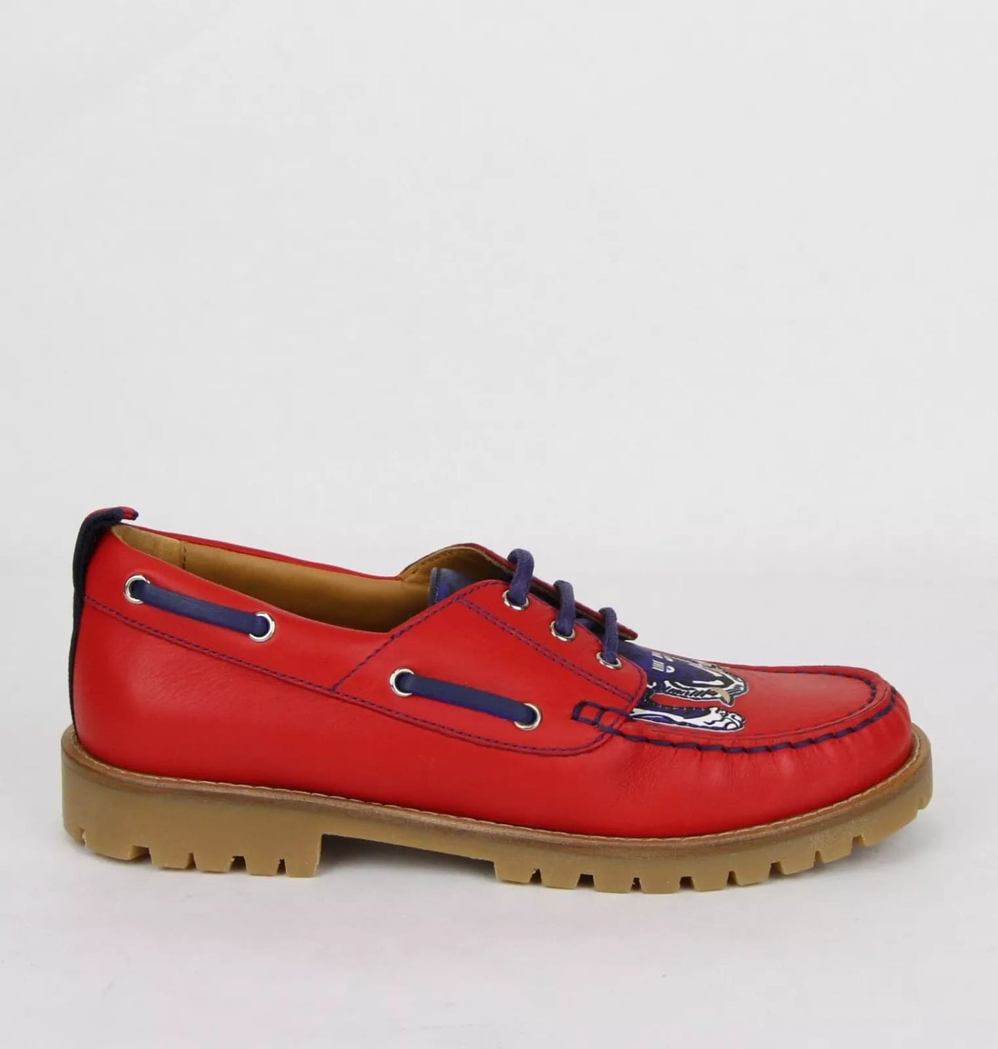 Gucci Boy Toddler Red Leather Loafer w/Blue Animal Print 24/US 8 455435 6573