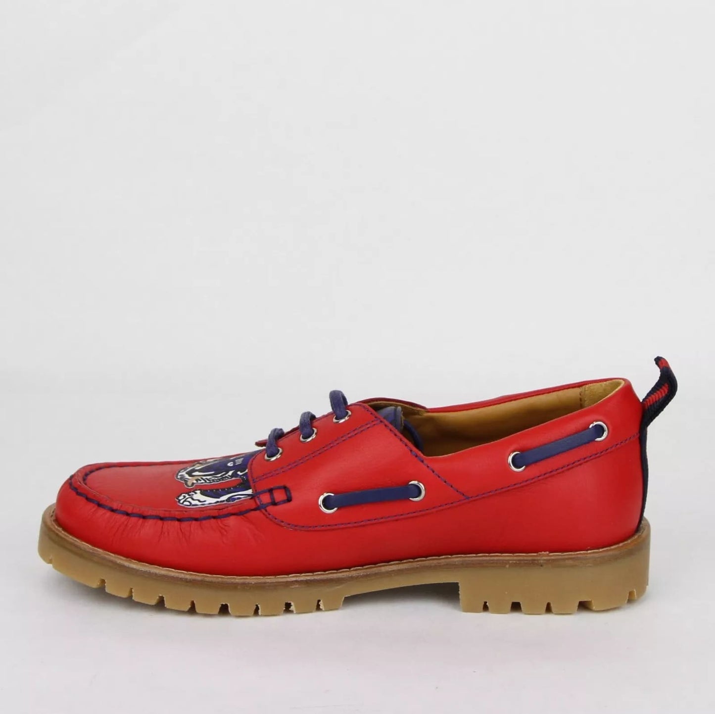 Gucci Boy Toddler Red Leather Loafer w/Blue Animal Print 24/US 8 455435 6573