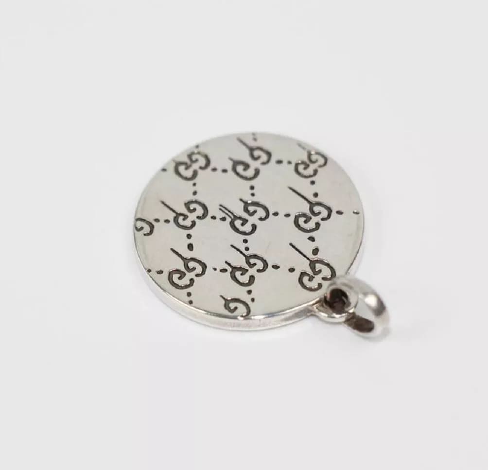 Gucci Red Enamel Round Silver Pendant Charm w/Diamond Motif