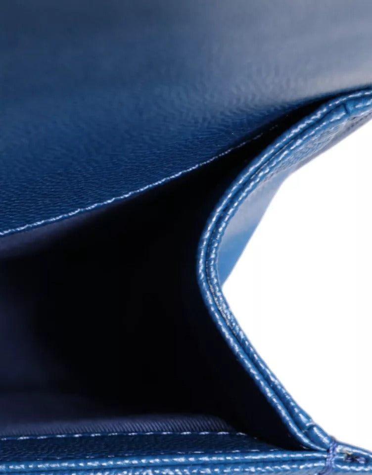 Chanel Blue Lambskin Double Chain Leather Medium Shoulder Women's Bag