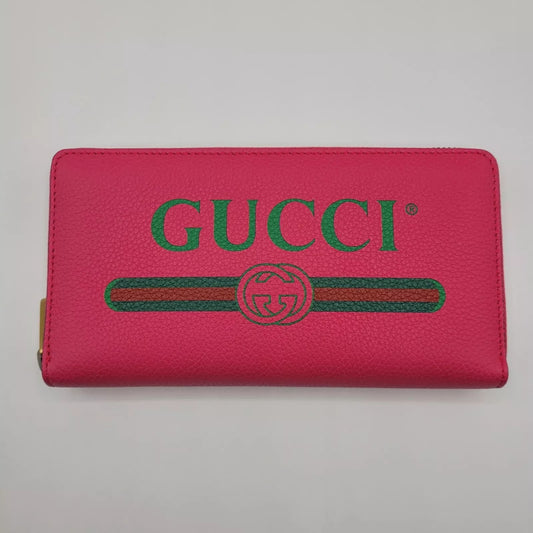 Gucci Pink Leather GRG Logo Print Long Continental Zip Around Wallet