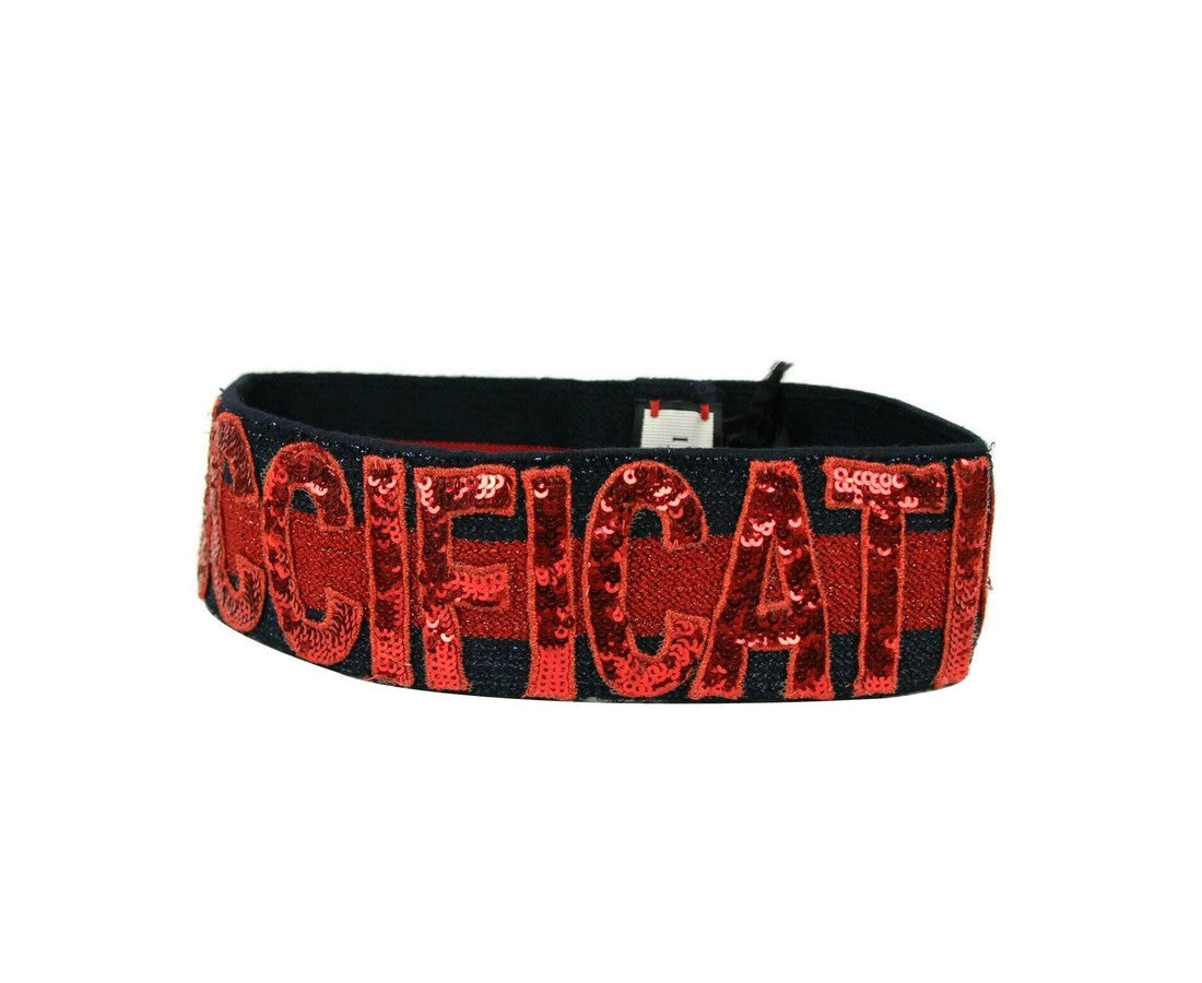 Gucci Women's Blue / Red Sequin Patches "GUCCIFICATION" Headband M / 57