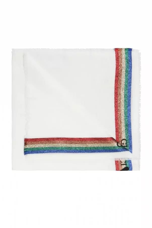 New Gucci Loved Kids Ladies White Cotton Neck Scarf w/Rainbow Stripe