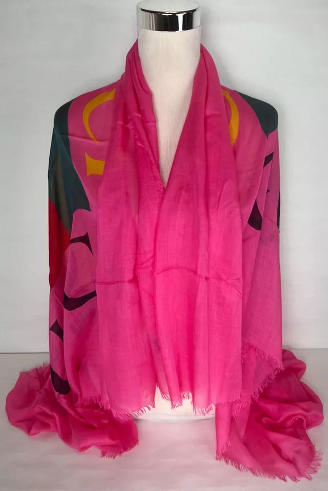 Gucci Women Bright Pink Wool/Silk GRG Web GG Logo Scarf Shawl