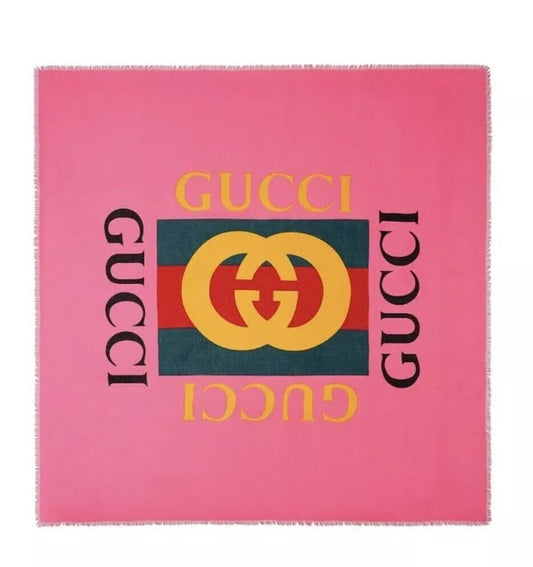 Gucci Women Bright Pink Wool/Silk GRG Web GG Logo Scarf Shawl