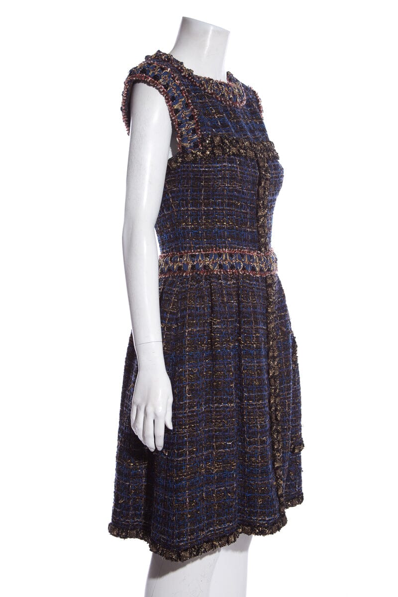 Chanel Blue/Gold 2013 tweed sleeveless dress SZ 36