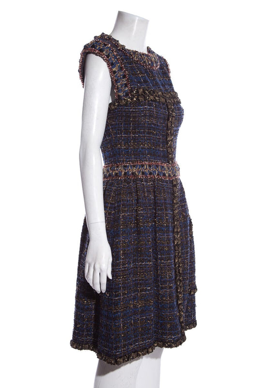 Chanel Blue/Gold 2013 tweed sleeveless dress SZ 36