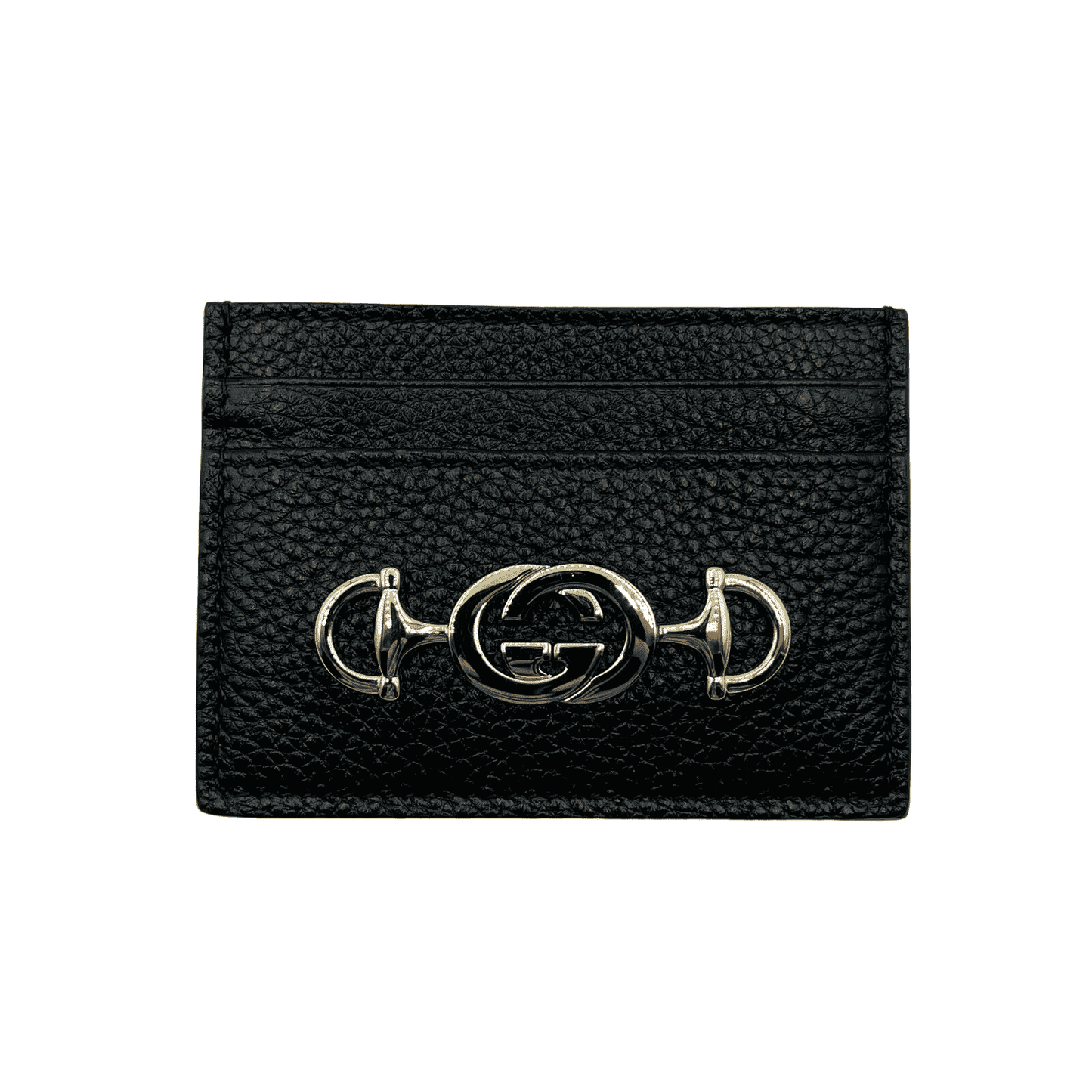 New Women's Gucci Zumi Black Leather Card Holder Wallet Metal GG Logo w/Box