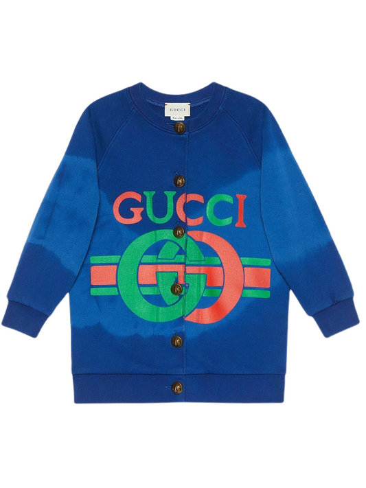 Gucci Kids Royal Blue Dye Cotton Button-up Sweatshirt 10 Women XS to S