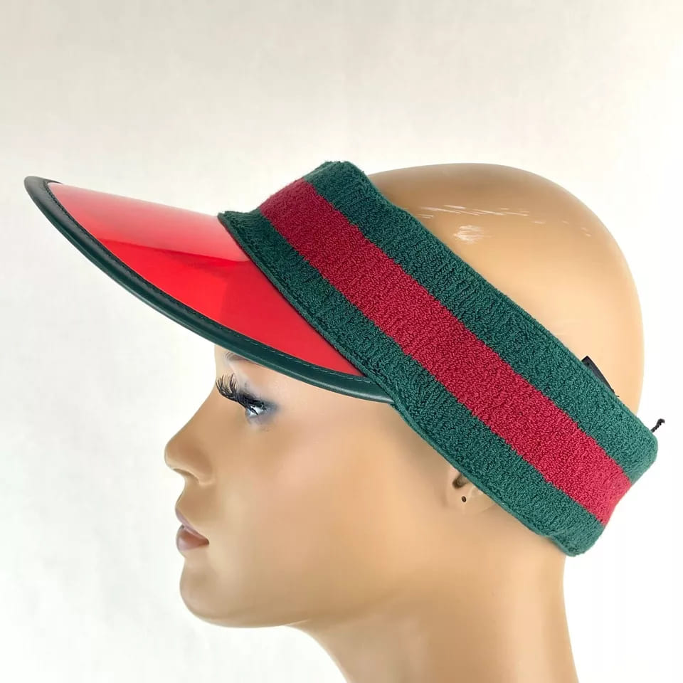 Gucci Unisex Red Vinyl Visor Hat w/Green Red Banded Headband (57 cm / S)