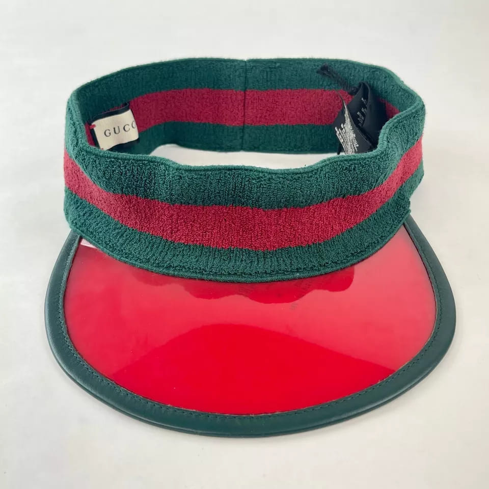 Gucci Unisex Red Vinyl Visor Hat w/Green Red Banded Headband (57 cm / S)
