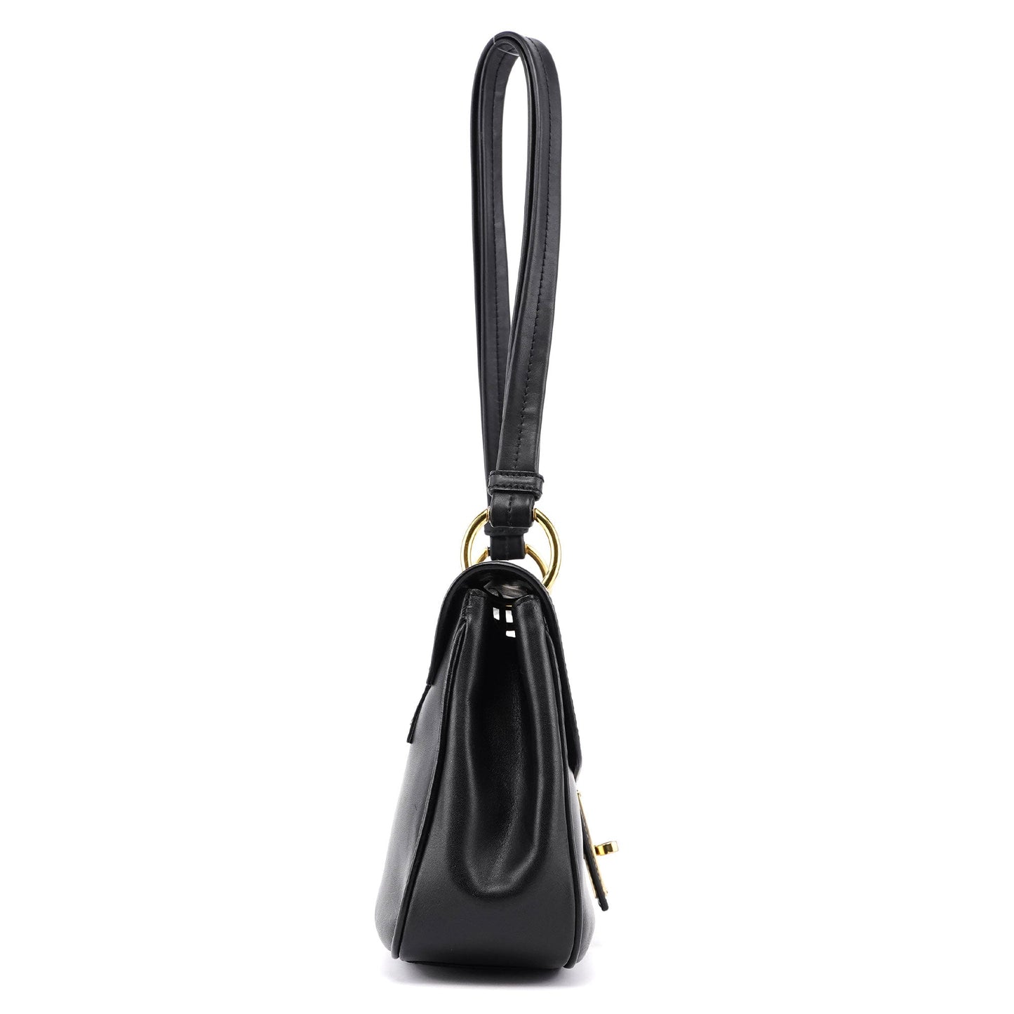 Black Calfskin Buckle Closure Bag