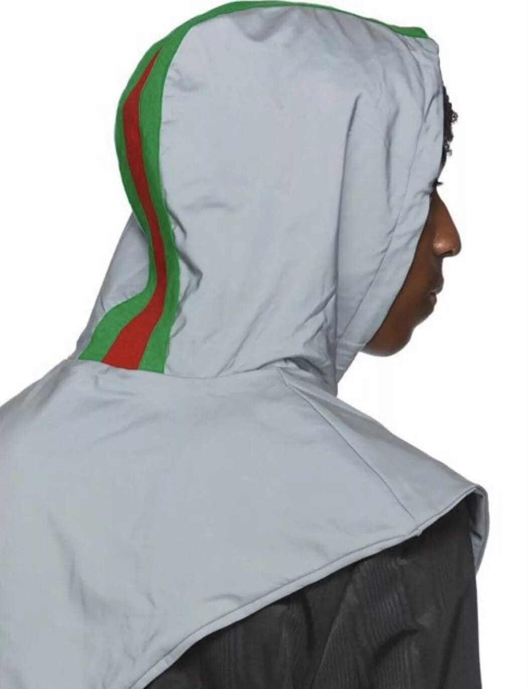 Gucci Unisex Silver Reflective Hood with GRG Web Stripe and Pouch M