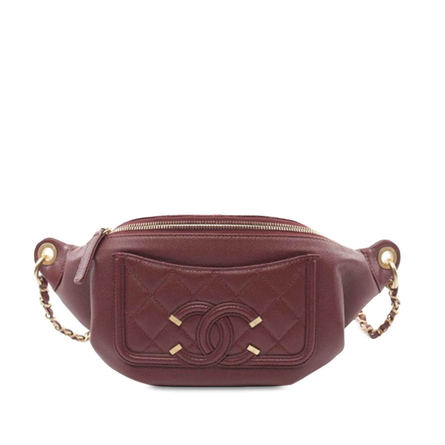 Red Chanel Caviar CC Filigree Belt Bag