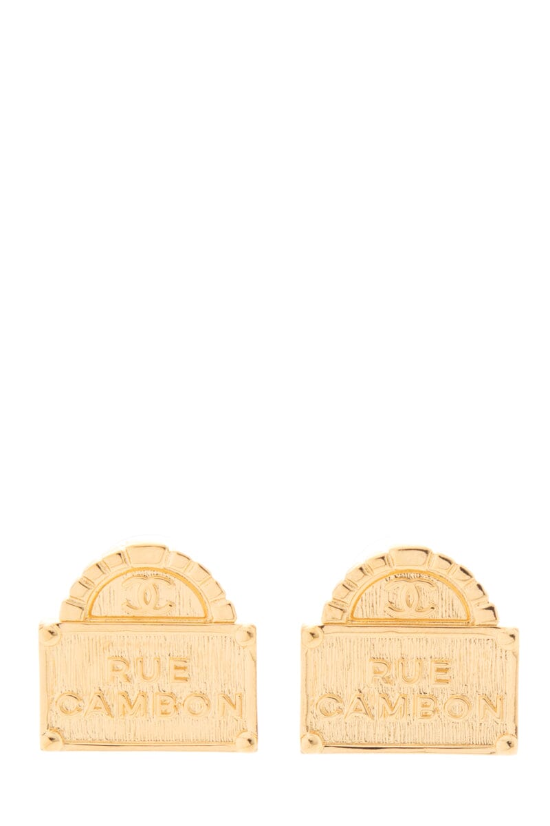 Chanel 2022 Gold Rue Cambon Stud Earrings