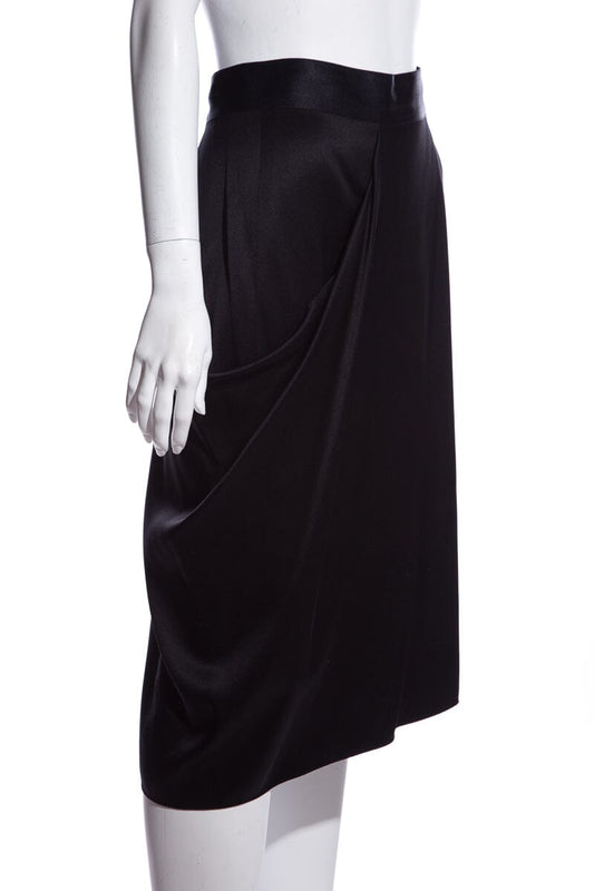 Chanel Black Silk Drapped Wrap Skirt SZ 46