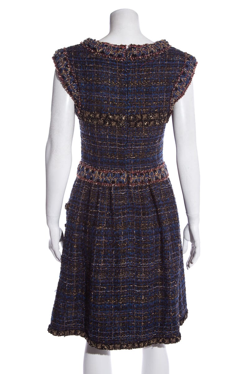 Chanel Blue/Gold 2013 tweed sleeveless dress SZ 36
