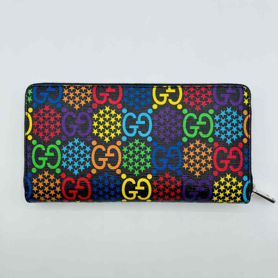 Gucci Unisex Black/Rainbow Supreme GG Leather Psychedelic Zip Around Wallet