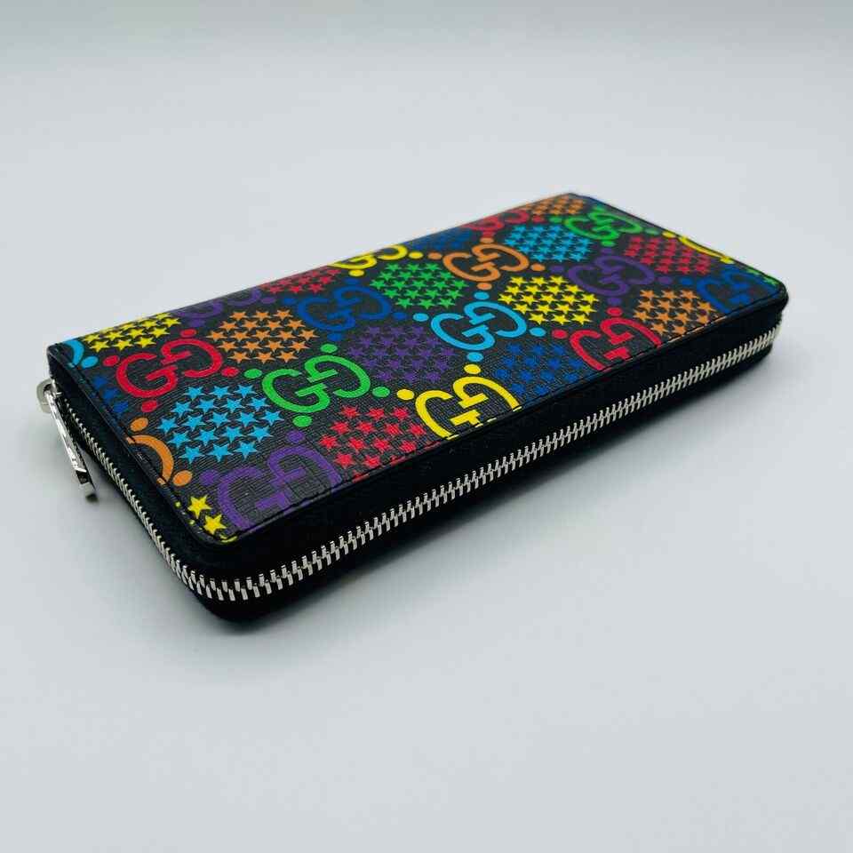 Gucci Unisex Black/Rainbow Supreme GG Leather Psychedelic Zip Around Wallet