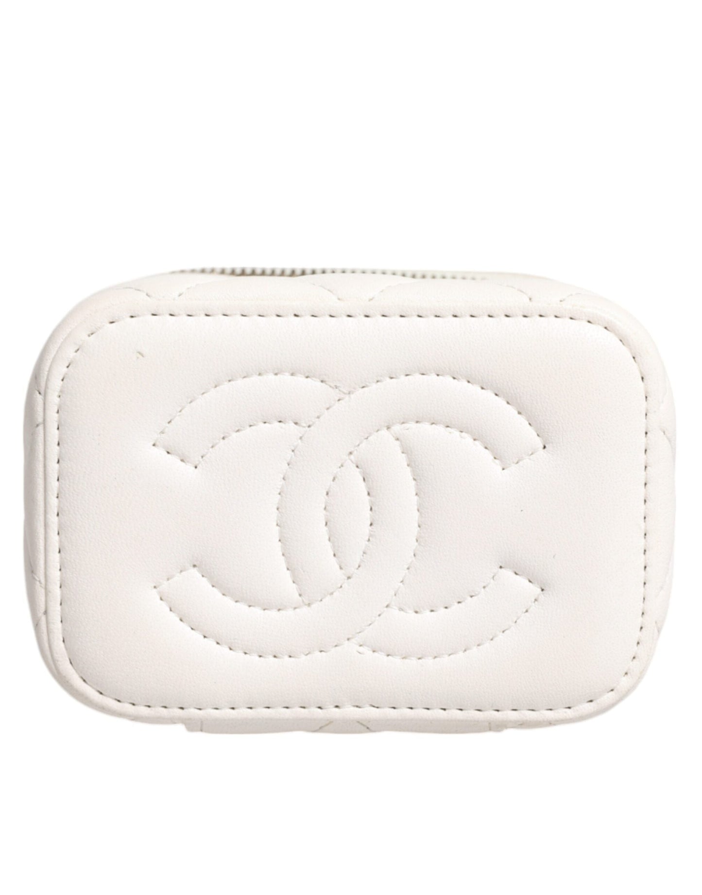 Chanel White Matelasse Lambskin Gold Chain Shoulder Vanity Women's Mirror