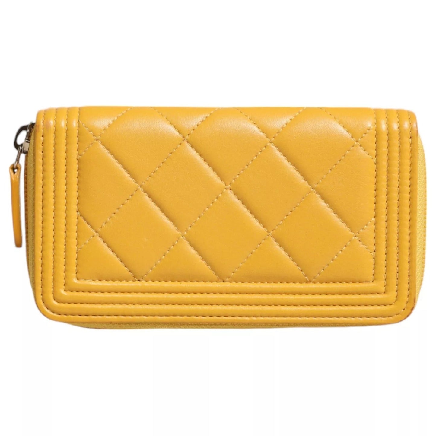 Chanel Yellow Quilted Leather CC Logo Continental Zip Women's Wallet