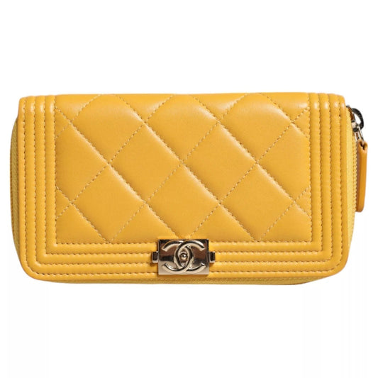 Chanel Yellow Quilted Leather CC Logo Continental Zip Women's Wallet