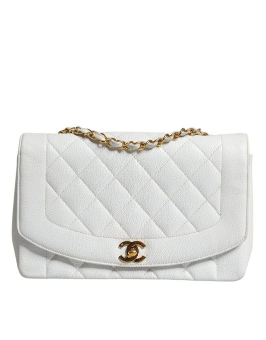 Chanel White Medium Classic DIANA Shoulder Bag Gold Plated Women's Purse