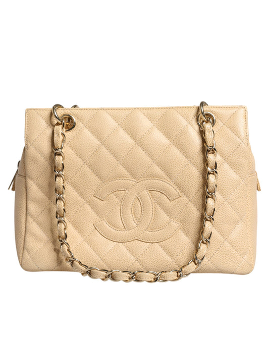 Chanel Beige Caviar De Coco Chain Leather Purse Women's Bag