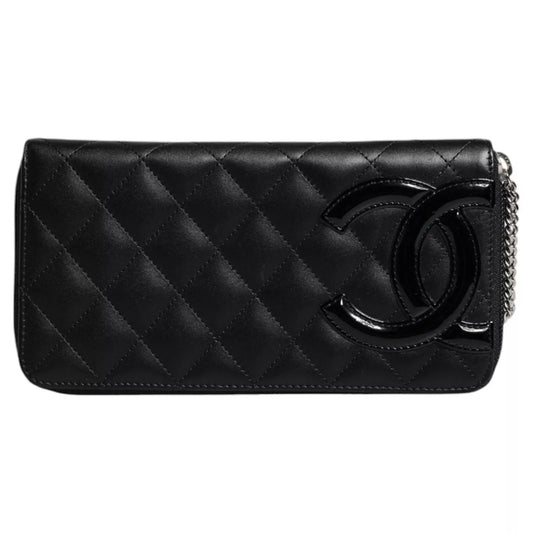 Chanel Black Quilted Leather Logo CC Continental Zip  Wallet