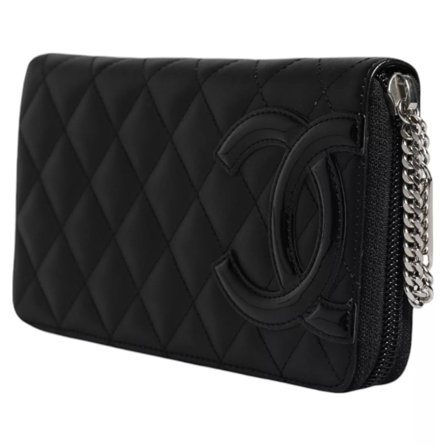Chanel Black Quilted Leather Logo CC Continental Zip  Wallet