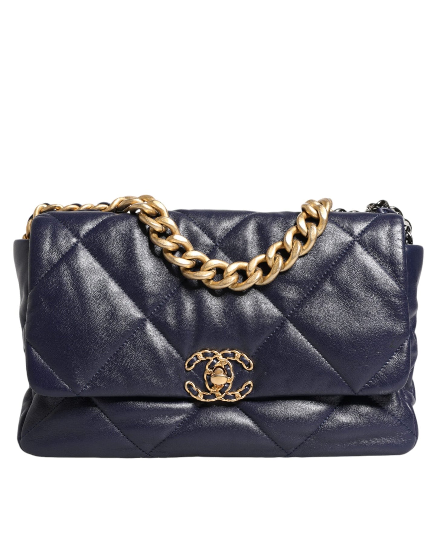 Chanel Blue Leather Large Quilted Chain Hand Shoulder Women's Bag