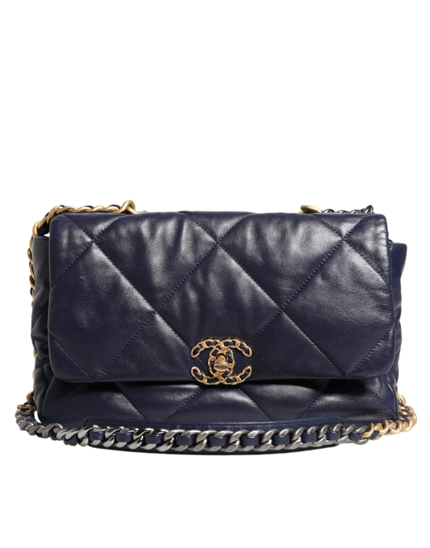 Chanel Blue Leather Large Quilted Chain Hand Shoulder Women's Bag