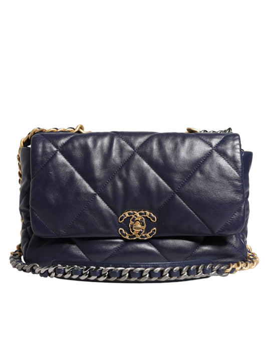 Chanel Blue Leather Large Quilted Chain Hand Shoulder Women's Bag