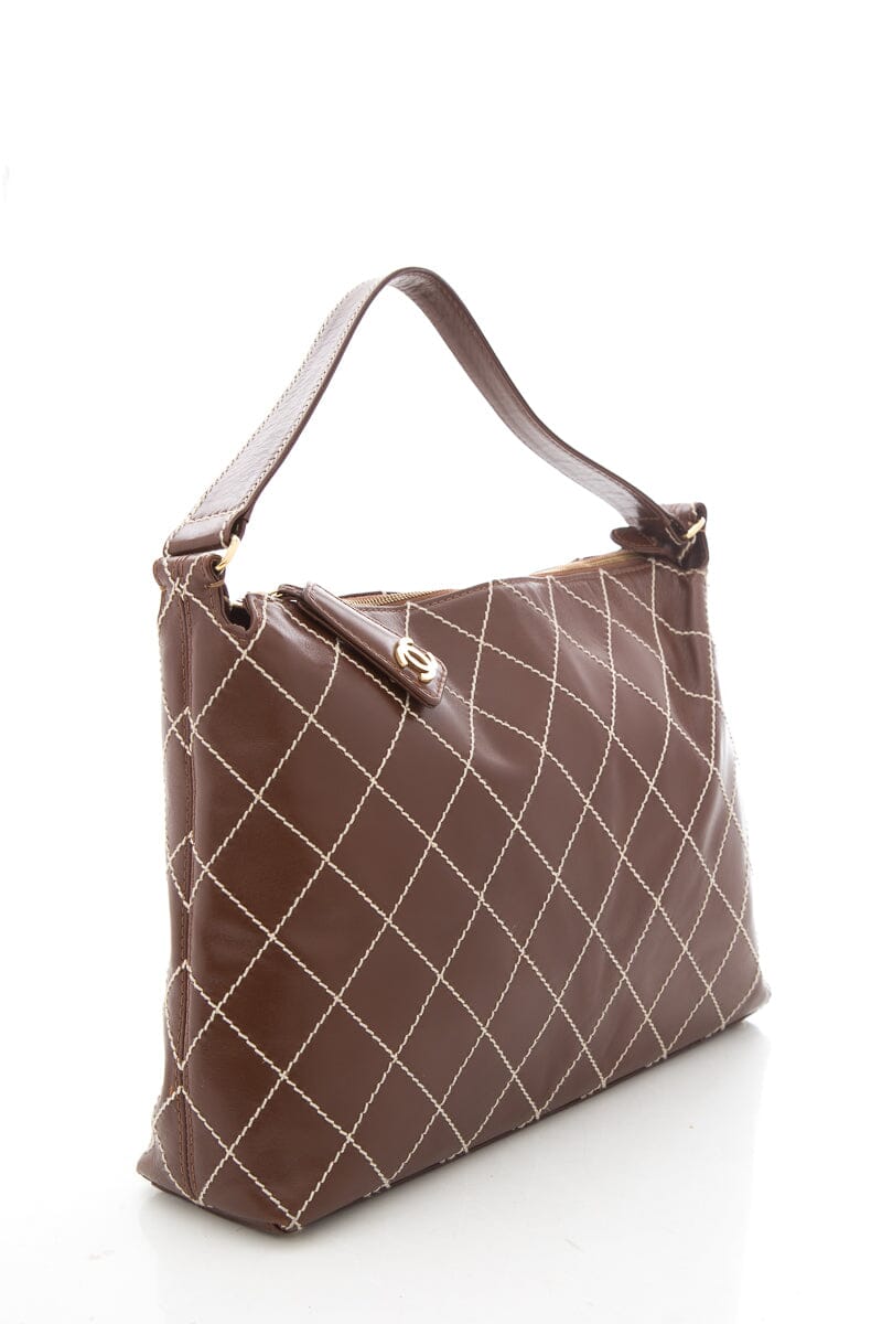 Chanel Brown Surpique Hobo Handbag