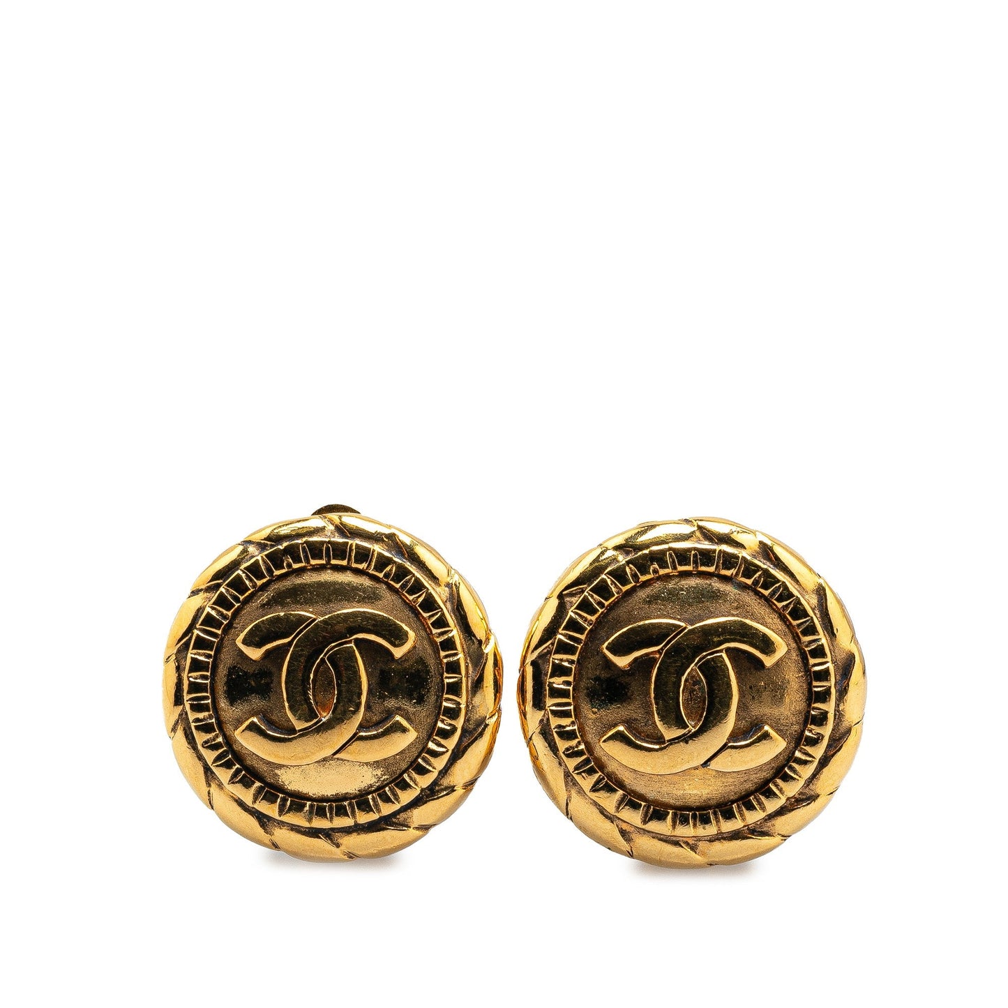 Gold Chanel Gold Plated CC Round Clip On Earrings