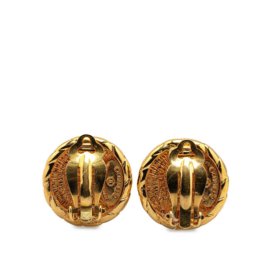 Gold Chanel Gold Plated CC Round Clip On Earrings