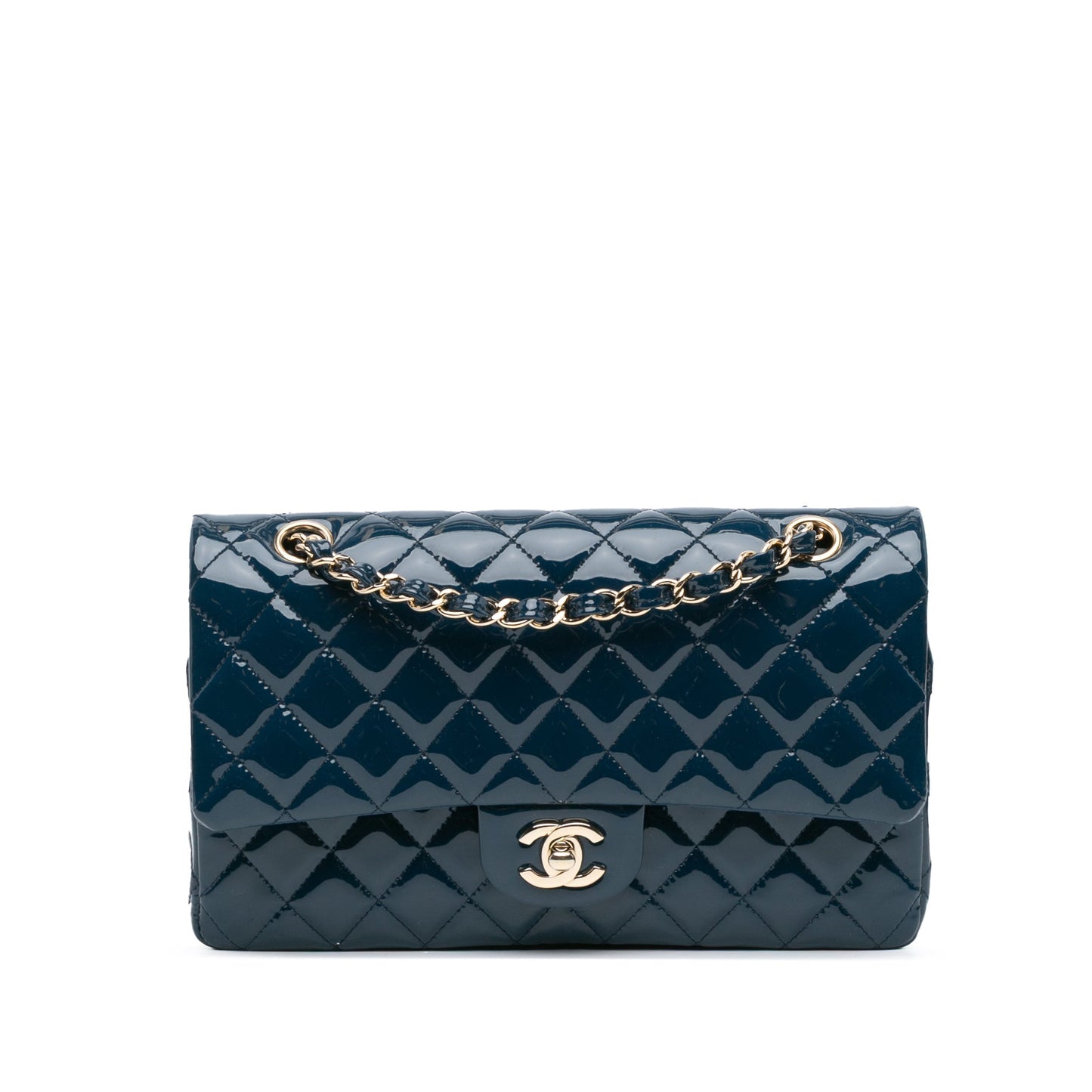 Blue Chanel Medium Classic Patent Double Flap Shoulder Bag