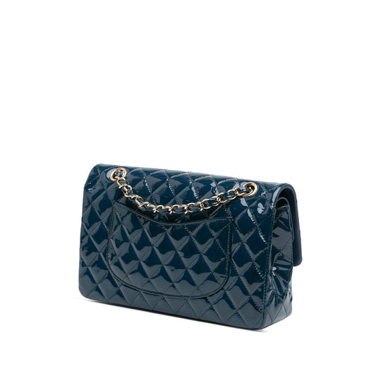 Blue Chanel Medium Classic Patent Double Flap Shoulder Bag