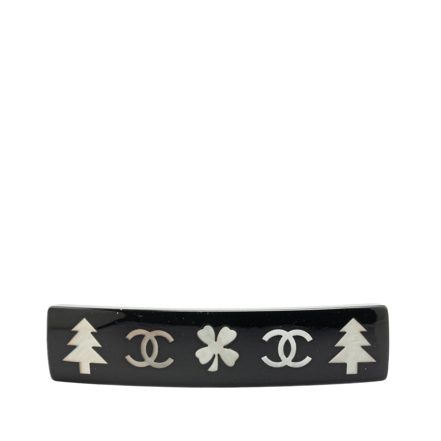 Black Chanel Resin CC Camellia Hair Barrette
