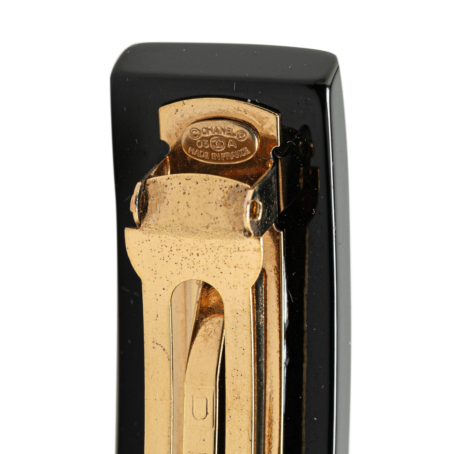 Black Chanel Resin CC Camellia Hair Barrette