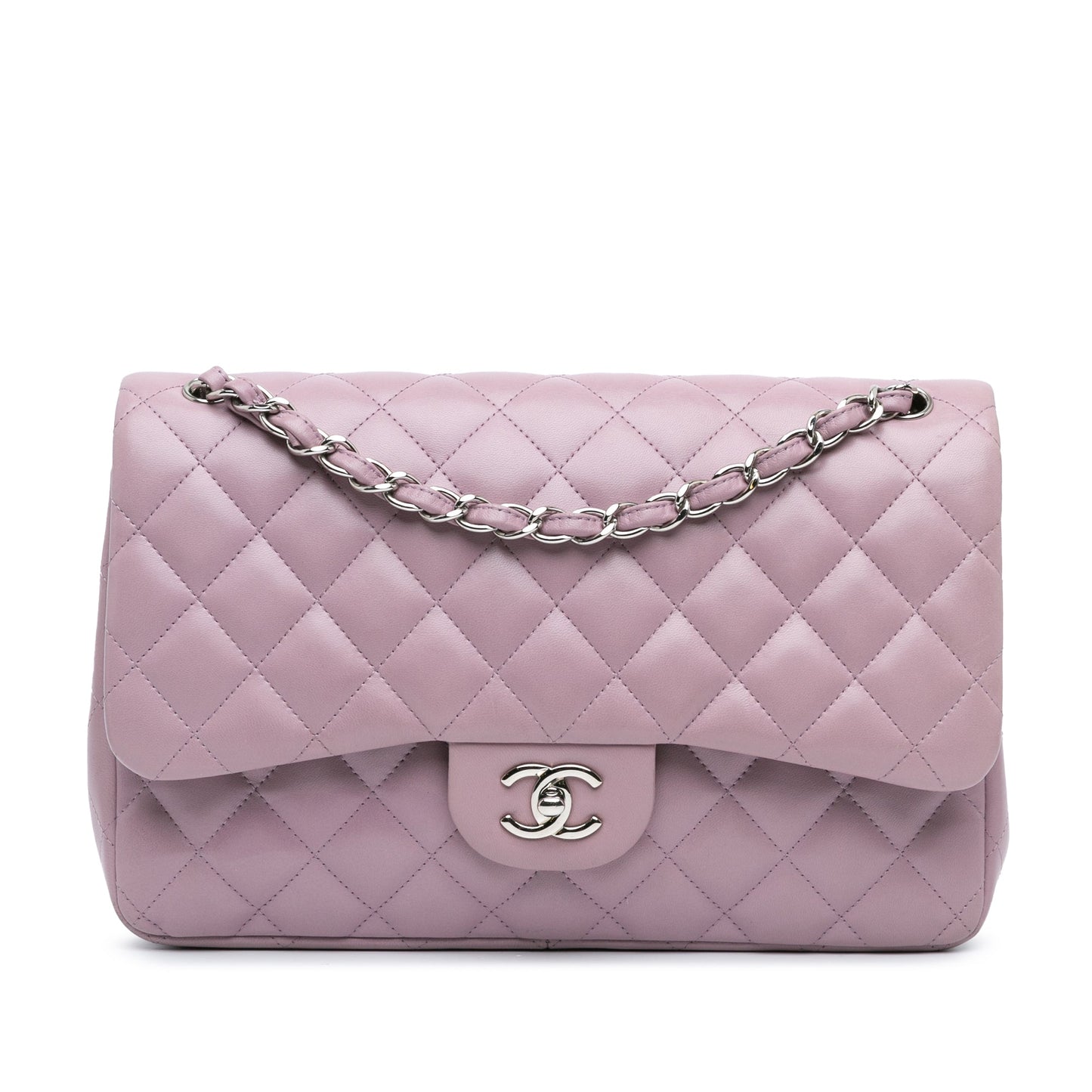 Purple Chanel Jumbo Classic Lambskin Double Flap Shoulder Bag