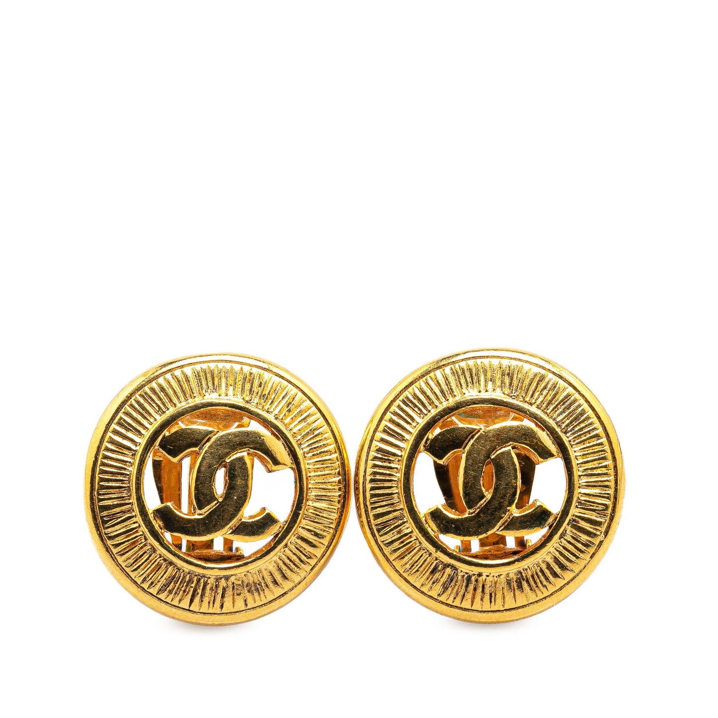 Gold Chanel Gold Plated CC Clip On Earrings