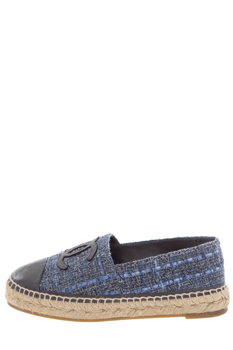 Chanel Blue Wool Cap Toe Espadrille SZ 37