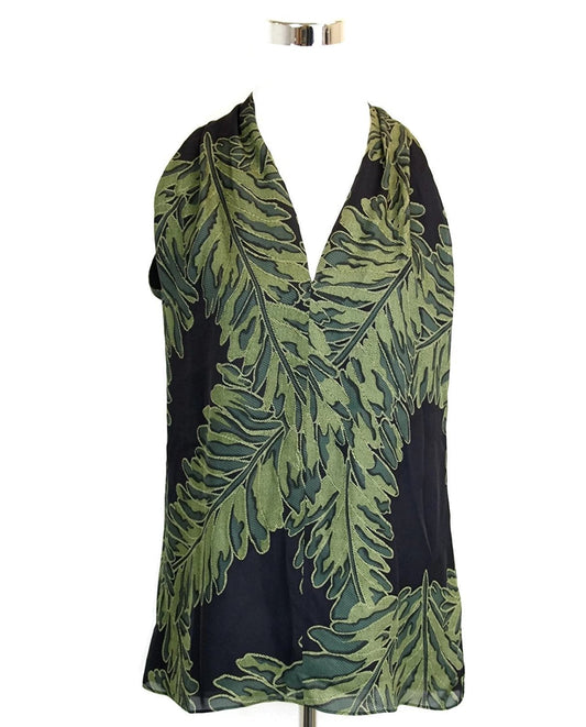 Gucci Women's Green Silk Leaf Printed Halter Top (Size 38)